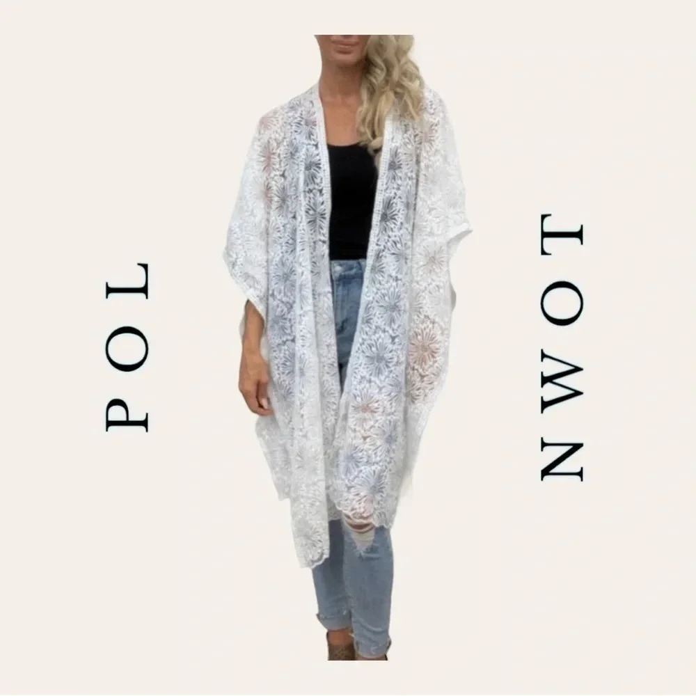 POL EYELET KIMONO WHITE IN COLOR MULTIPLE SIZES AVAILABLE